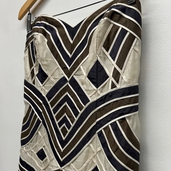 Carolina Herrera Dress Strapless Midi Silk Striped Brown Cream Size Large * - Picture 4 of 8